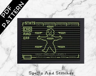 Fallout Pipboy glow in the dark gaming cross stitch pattern!