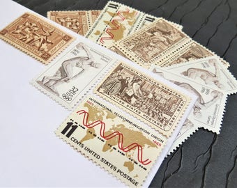 Gold and Sepia .. UNused Vintage Postage Stamps .. post 5 letters