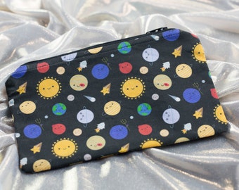 Kawaii Planets In Space Themed Zipper Pouch,Makeup Bag, Toiletry Bag, Zipper Bag