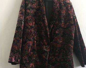 Vintage Brittany Nicole Velvet Jacket Blazer Floral Print Large