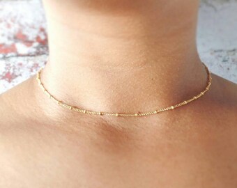 Gold Choker Necklace - Satellite Choker - Gold Filled - Rose Gold Choker - Gold Choker - Dainty Necklace - Layering Necklace - Gift for Her