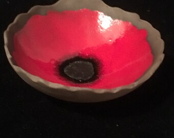 poppy red and Black ceramic Cup