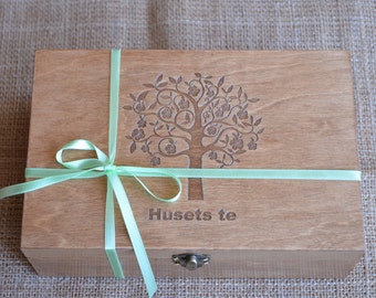 Tea box "Husets te", Personalized Tea Box, Wood Tea Box, Custom Tea storage chest 6, Engraved storage box, Engraved personal box