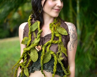 Felt Tree vest-Tree Costume-Woodland Top-Leaf Tree Roots Vest-Festival Wear-Fantasy Costume-Felt Leaf Top-Wearable Tree Art-Burning Man OOAK