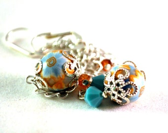Earrings Handmade, Silver Earrings, Dangle Earrings, Polymer Earrings, Ready to Ship, Drop Earrings, Flower Earrings, Statement Earrings