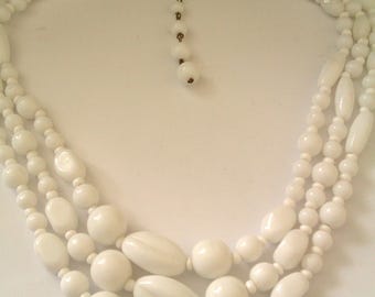 3 strand white glass bead necklace