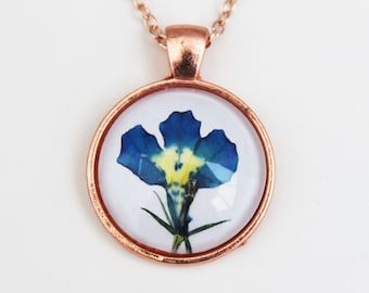 Rose gold blue flower necklace