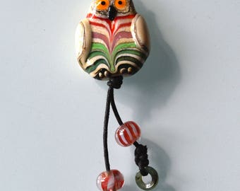 Owl Lampwork beads, Focal bead, Artist bead Kokopella design