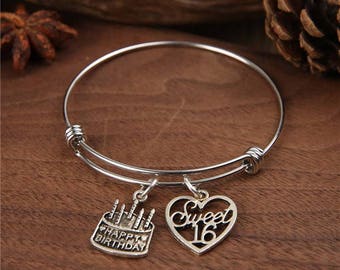 Birthday Cake Bracelet, Happy Birthday Bangel, Birthday gifts, brithday Bracelet, personalized bracelet, Birthstones Bangle, initial bangle