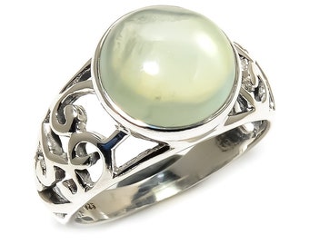 Natural Prehnite Round Gemstone Ring 925 Sterling Silver R1131