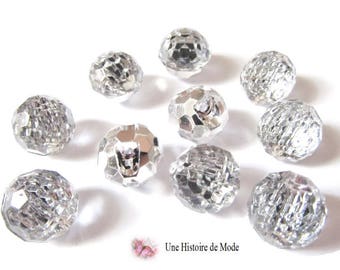 10 balls effect crisral - synthetic - faceted - 12 mm buttons