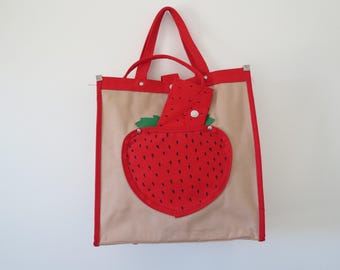 1970s Strawberry Totebag with attached Coin Purse