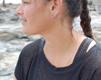 Round Smooth Amethyst Stud Earrings, Argentium Sterling Silver Wire posts