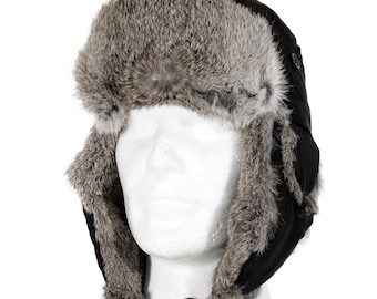 Ice Pilot Hat Cotton Black Rabbit Fur Hat