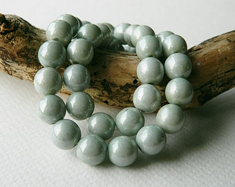CLEARANCE...30% OFF...10 mm Sage Czech Glass Druk Beads, Glass Round Beads, Opaque Glass & Sage Luster(36pcs) 2.1.4