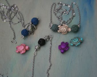 Turtle Essential Oil Diffuser Necklace, Sea Turtle Aromatherapy Necklace, Natural Lava Bead Necklace, Diffuser Chain, Lava Stone Necklace