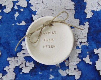 Ring bearer pillow alternative, Happily ever after Wedding ring bearer Ring dish Ceramic ring holder