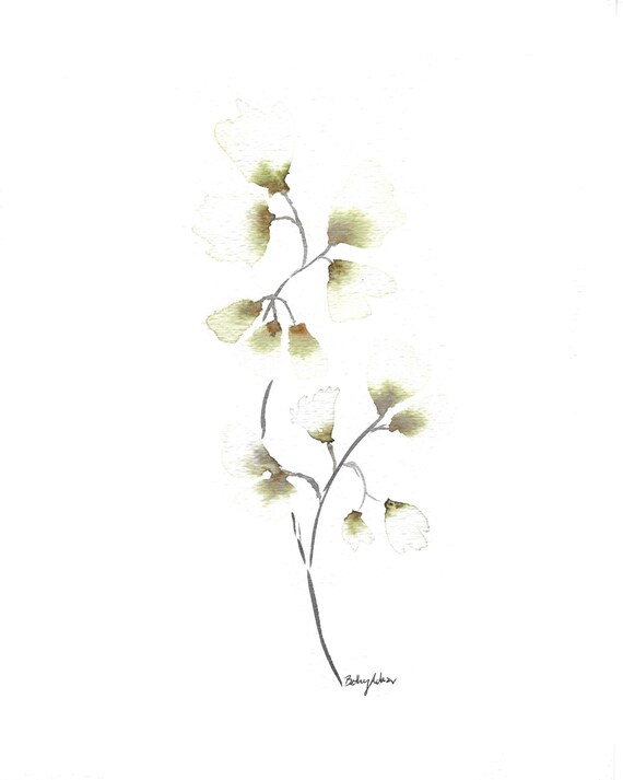 8x10 ORIGINAL White Trumpet Flower Watercolor Painting The