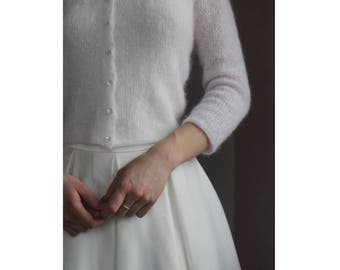 Bridal Fluffy Bolero, Wedding Kate Middleton Sweater, Off White Ivory Mohair Knit Shrug, Wedding Cardigan, 3/4 Sleeve, Cover Up Mohair, Wrap