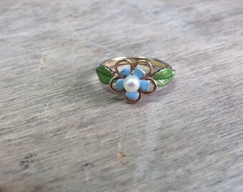14K Krementz forget me not enamel ring