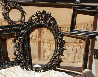 Black Picture Frame Set / Set Of 5 Shabby Chic Frames / Vintage Frame Collage / Ornate / Gallery