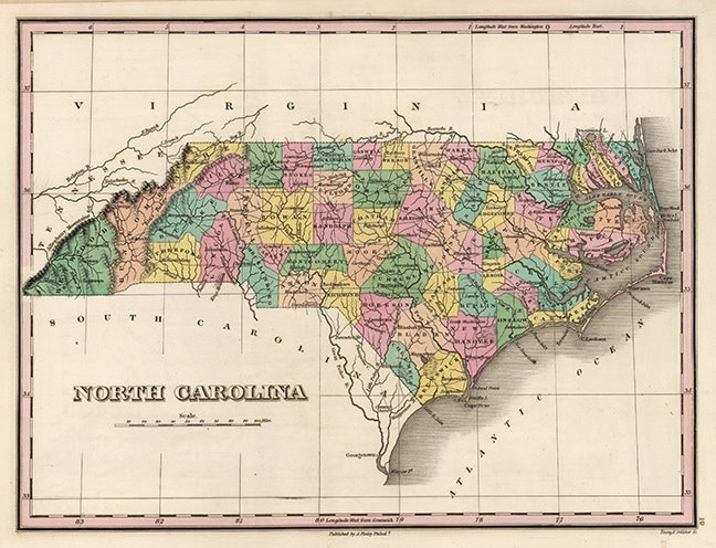 Map of North Carolina NC 1824. Restoration Hardware Home