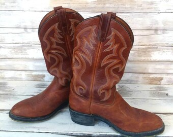 Cowboy boots, Double H Men's size 9D, Leather Country wear, Vintage Rust Color Boots