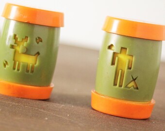 Vintage Salt and Pepper Shakers, St. Labre Indian School Salt and Pepper Shakers, Plastic Camping Salt and Pepper Shakers, American Indian
