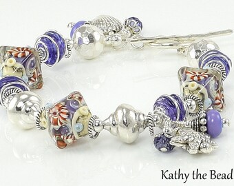 Lampwork Bracelet - Ocean Treasures - Lampwork Sterling Silver Bead Bracelet - KTBL