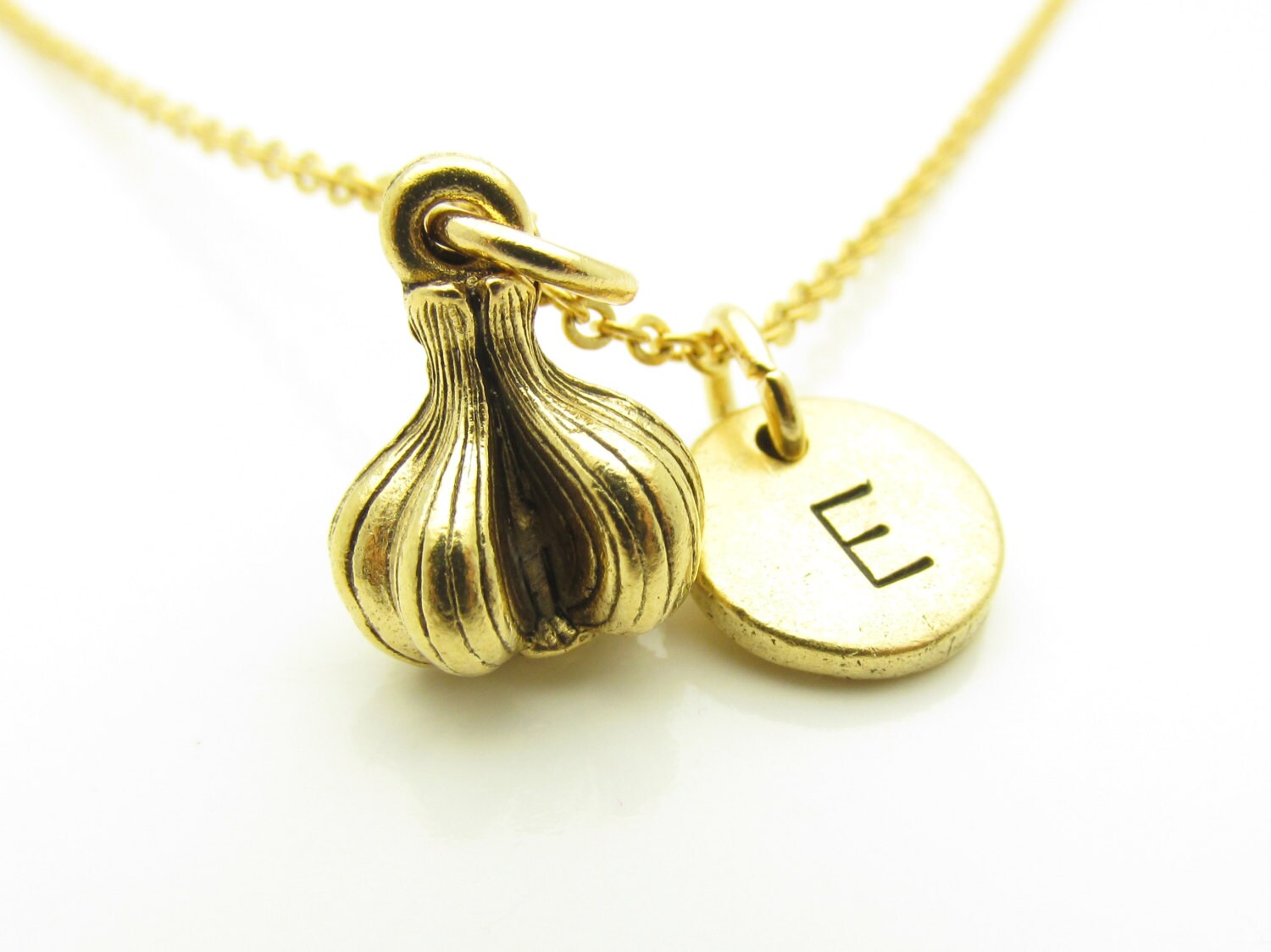Garlic Necklace Garlic Clove Initial Necklace Personalized
