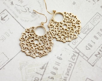 Large Gold Lace Earrings, Big Gold Filigree Earrings, Indian Boho Wedding, Large Moroccan Earrings, Bridesmaid Gift, Modern Large Filigree