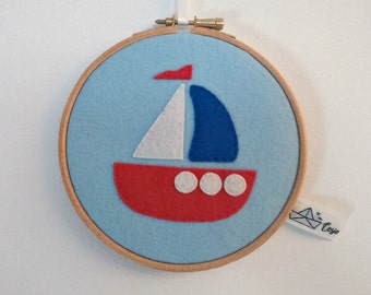 Wood with felt boat frame.