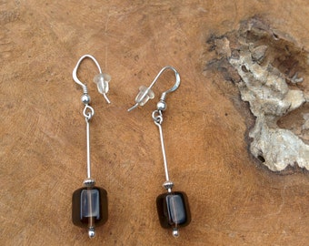 Smoky Quartz Earrings - Brown - Black - Silver Earrings - Quartz Jewelry - Dangle Earrings