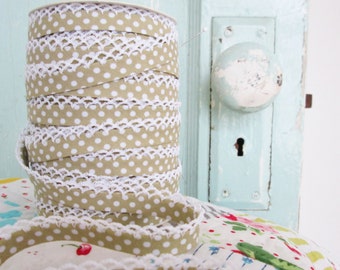 Latte Polka Dot Crochet Edge Bias Tape (No. 18) Double Fold Bias Tape. Sewing Supplies. Quilt Supplies. Quilt Binding.