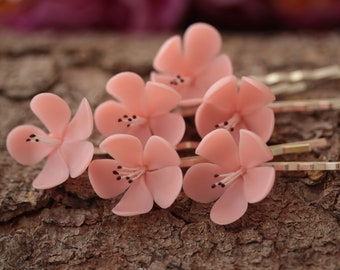 Cherry blossom hair clips, Set of 6 Bridal pink Hair Pins, Flower hair pin, Rustic wedding, Bridal Hair Pins, sakura, cherry wedding