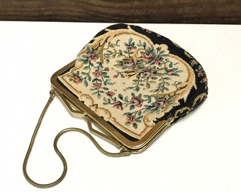 Vintage Lord & Taylor Needlepoint Purse, Made in West Germany, Handmade Needlepoint Vintage Handbag, Floral Needlepoint Handbag