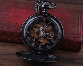 Personalized Quality Ice Black Mechanical Pocket Watch - Free Engraving