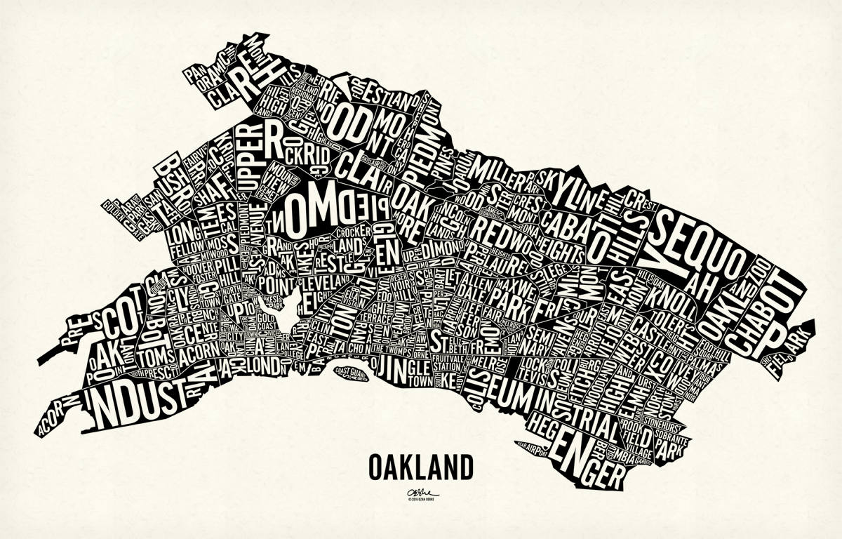 OAKLAND and its 146 Neighborhoods 25x16 Map Poster