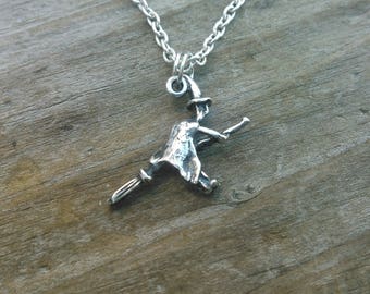 Sterling Silver Witch on a Broom Charm Necklace
