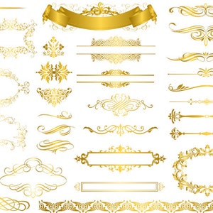 Instant Download Digital Gold Flourish Swirl Frame Border Clip Art Vintage Golden Swirl Frame ClipArt Scrapbooking Wedding Invitation 0326