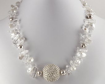 Sterling Silver Sea Urchin, Crystal and Pearl Necklace