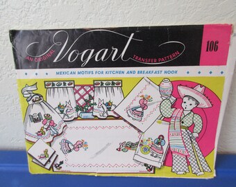 Vintage 1950s Mexican Motifs Hot Iron Transfer Patterns Vogart 607 Kitchen Kitsch UNCUT