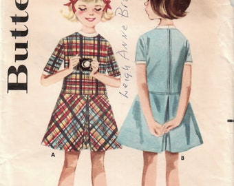1960s Butterick 2895 Vintage Sewing Pattern Girl's Party Dress, Skimmy Dress, Drop Waist Dress Size 6