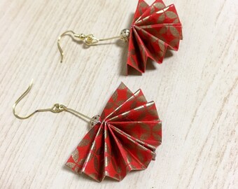 Orange and Gold Oriental fan earrings