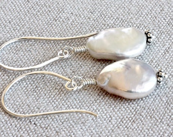Natural Pearl Drop Earrings, Freshwater Pearl Earrings, Pearl Dangle Earrings, Natural Pearl Earrings, Sterling Silver Jewelry for Women