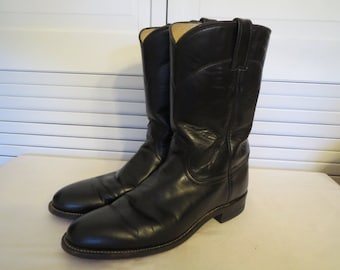 vintage Black Leather Ropers by Justin Boots size 9 1/2 A (narrow) womens sizing