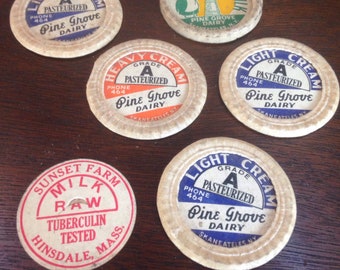 Set of six vintage milk caps