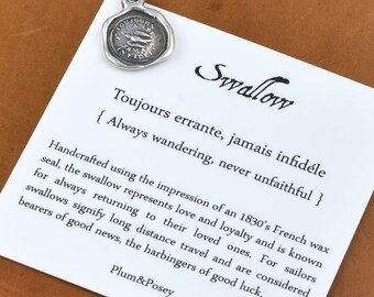 Swallow Wax Seal Necklace - Always Wandering Love and Loyalty - 152