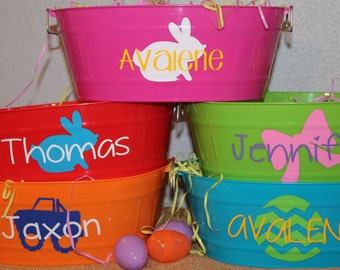 Personalized Easter Basket - You Fill - Oval Bucket - Multi-purpose - Pink - Orange - Green - Red - Blue - Font and Color options