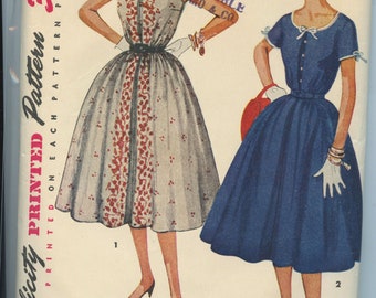 Vintage 50s Border Print Dress Pattern- Simplicity 4619- Bust 32- Size 14